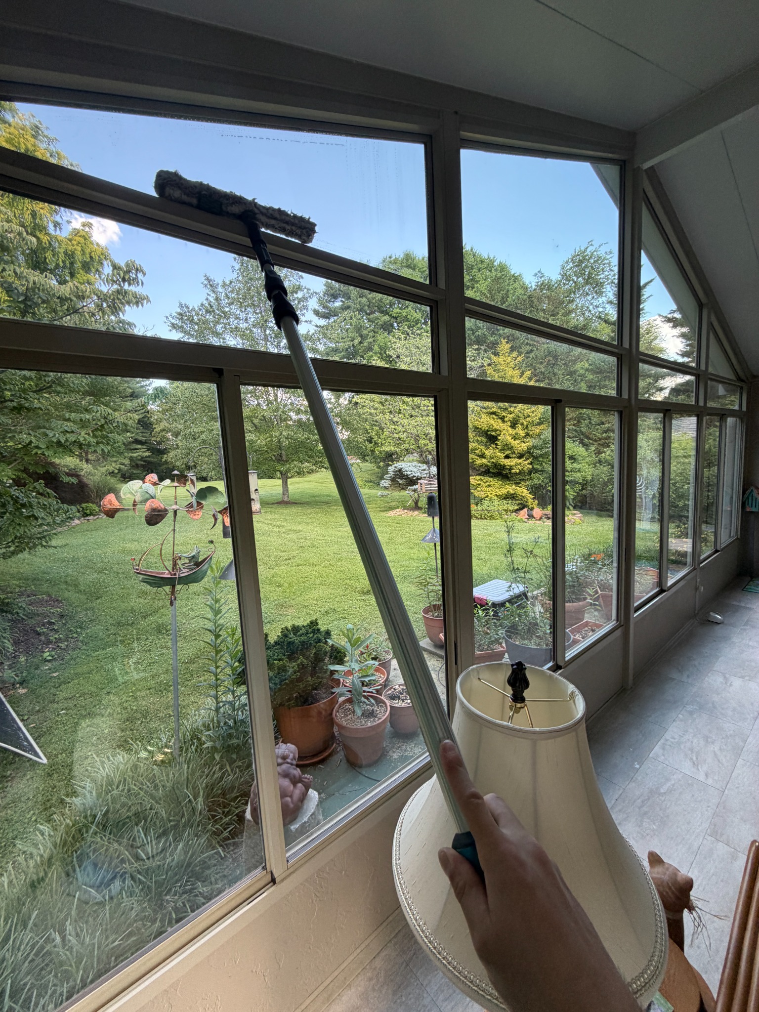 Sunroom interior window cleaning
